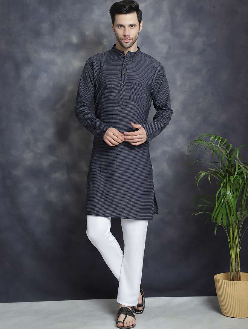 men mandarin neck striped long kurta - 20961270 - Zoom Image - 0