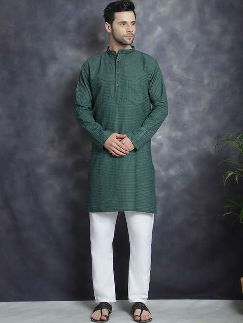 green striped printed detailed kurta - 20961274 - Standard Image - 0