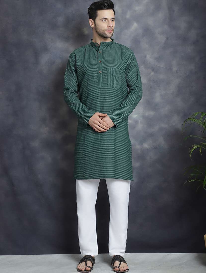 green striped printed detailed kurta - 20961274 - Zoom Image - 0