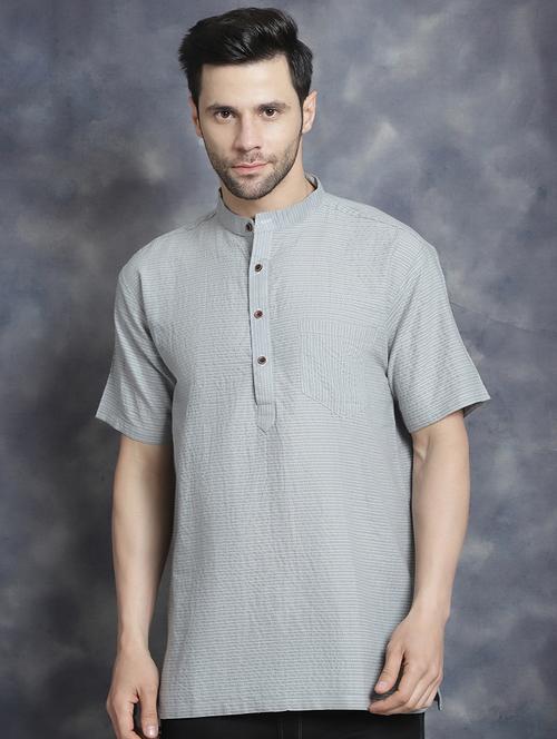grey striped printed detailed short kurta - 20961277 -  Standard Image - 0