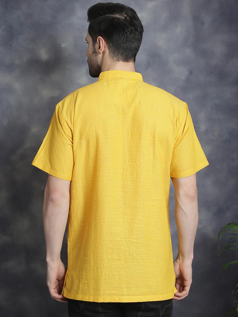 yellow striped printed detailed short kurta - 20961279 - Standard Image - 2