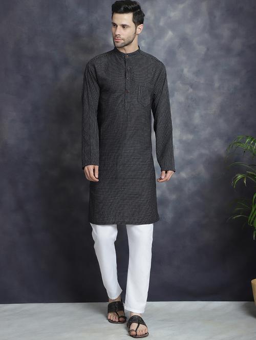 black striped printed detailed kurta - 20961282 -  Standard Image - 0