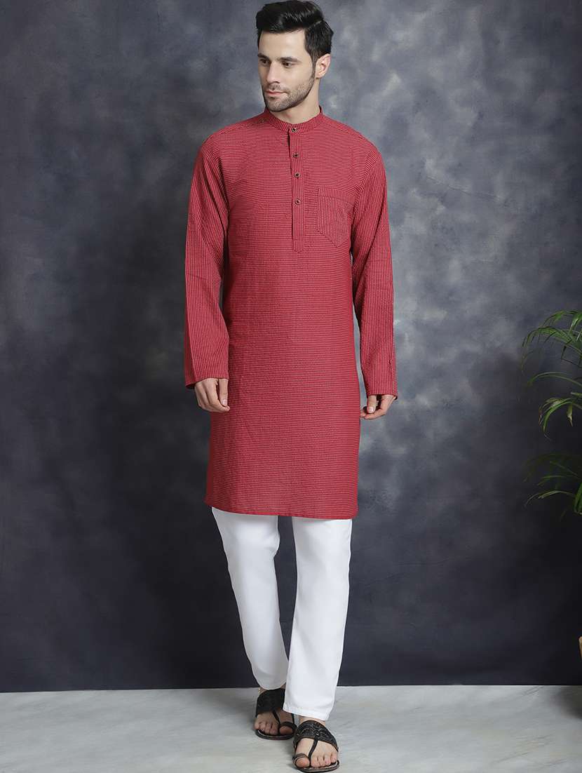maroon striped printed detailed kurta