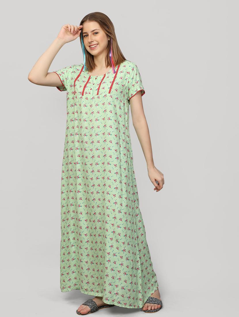 women green floral printed night dress - 20961917 - Standard Image - 2