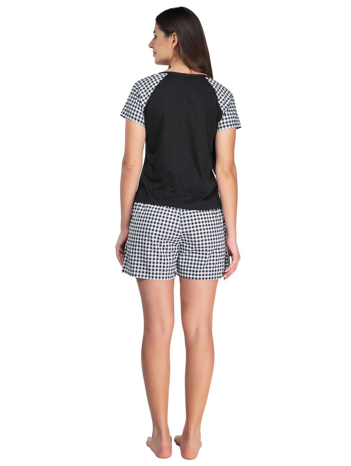black checkered nightwear top and shorts set - 20962054 - Standard Image - 2