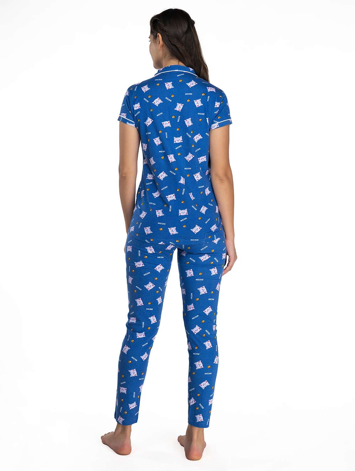women lapel neck printed pyjama nightwear set - 20962097 -  Standard Image - 2