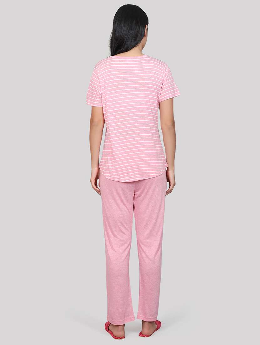 pink striped printed detailed top & pyjama set - 20962106 -  Standard Image - 2