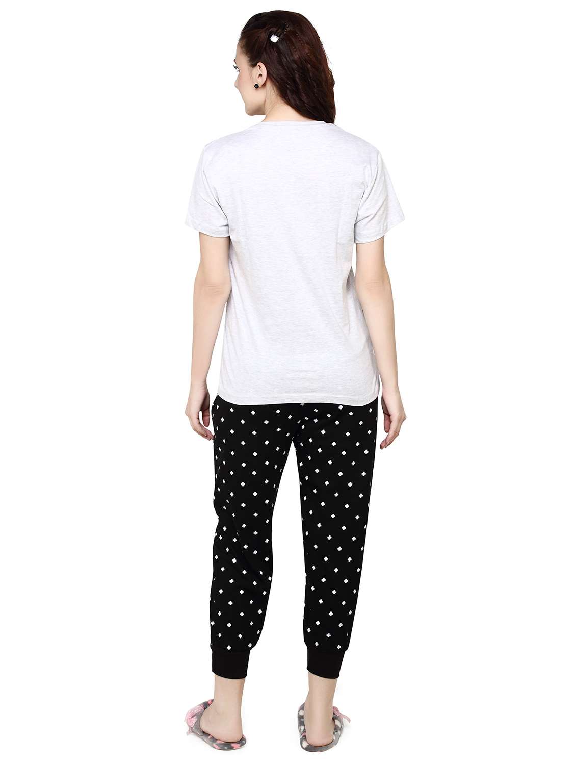 women white printed detailed top & pyjama set - 20962127 -  Standard Image - 2