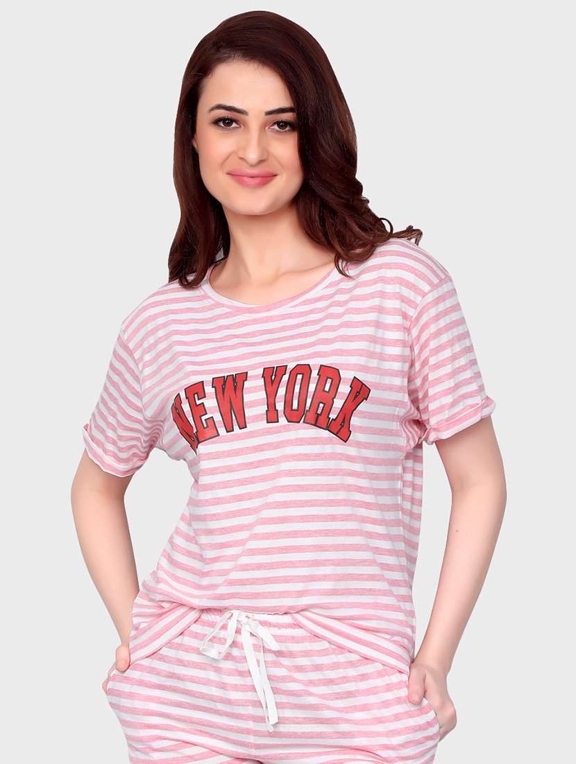 women round neck printed pyjama nightwear set - 20962212 - Standard Image - 2