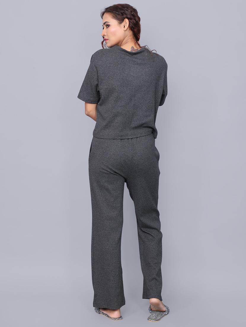 women round neck solid pyjama nightwear set - 20962231 - Standard Image - 2