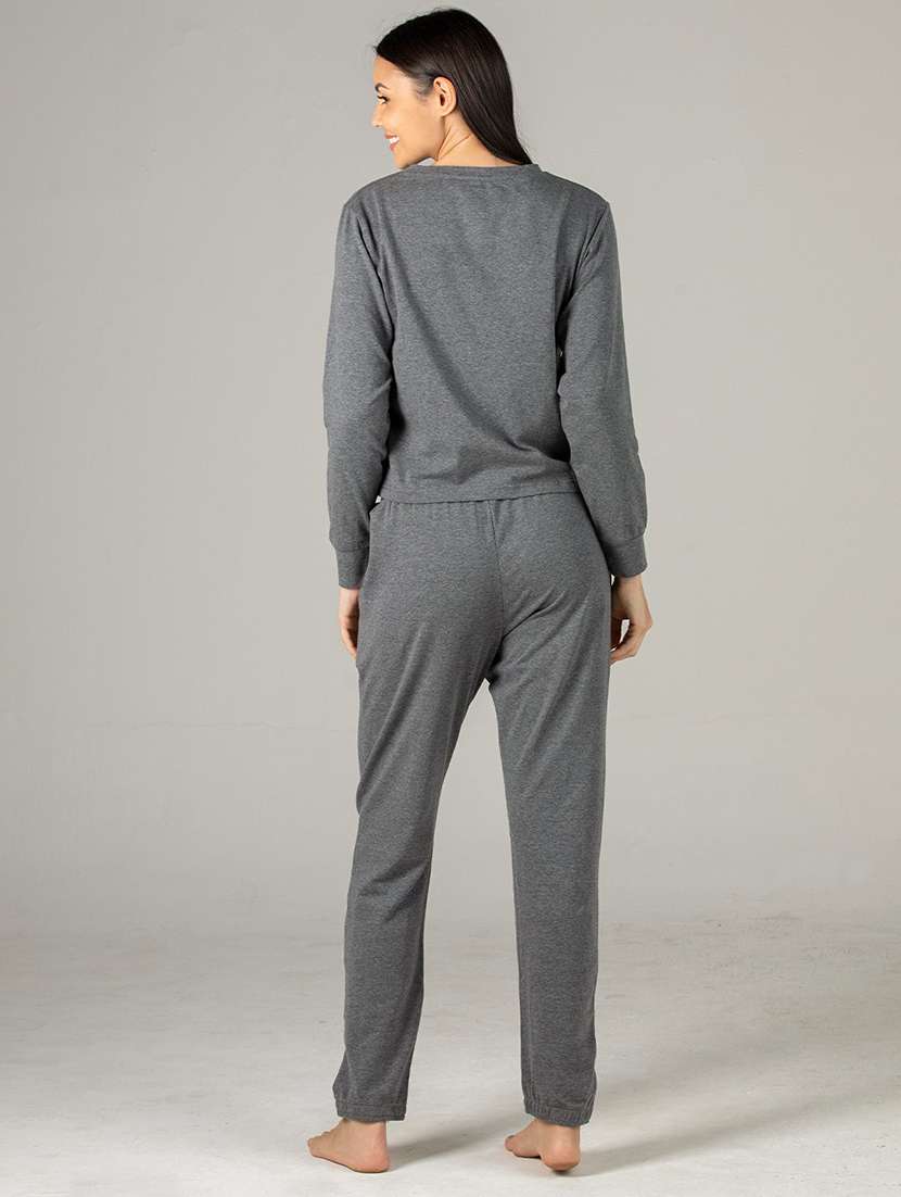 grey printed detailed top & pyjama set - 20962233 -  Standard Image - 2