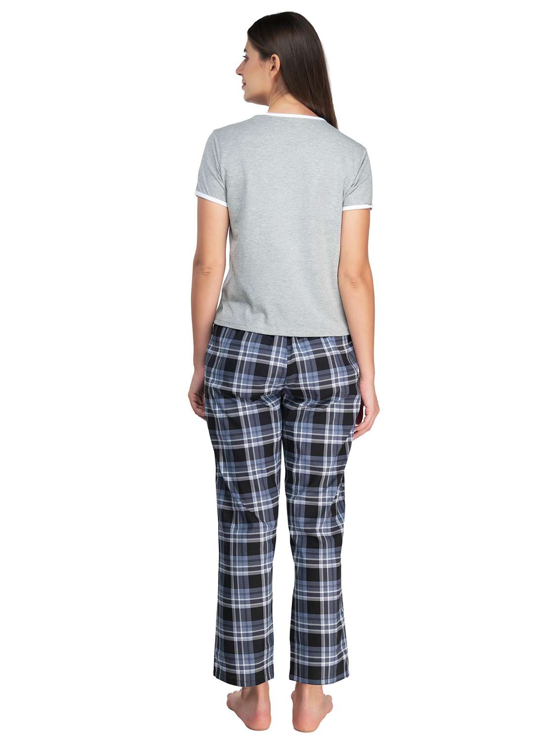 women round neck checks pyjama nightwear set - 20962240 -  Standard Image - 2