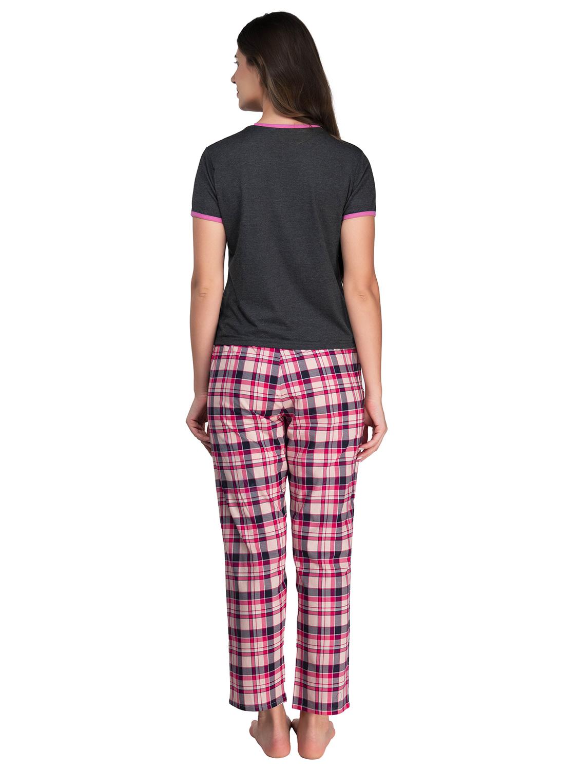 women round neck checks pyjama nightwear set - 20962242 - Standard Image - 2