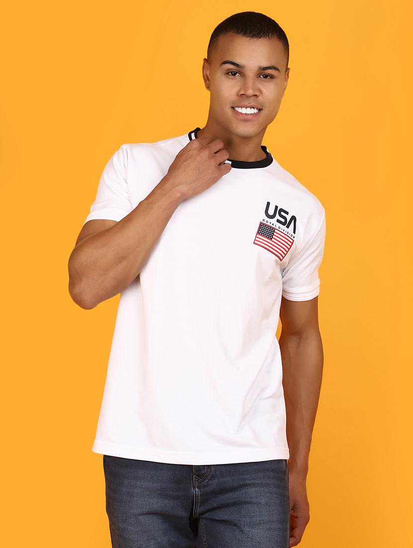 men round neck placement printed t-shirt