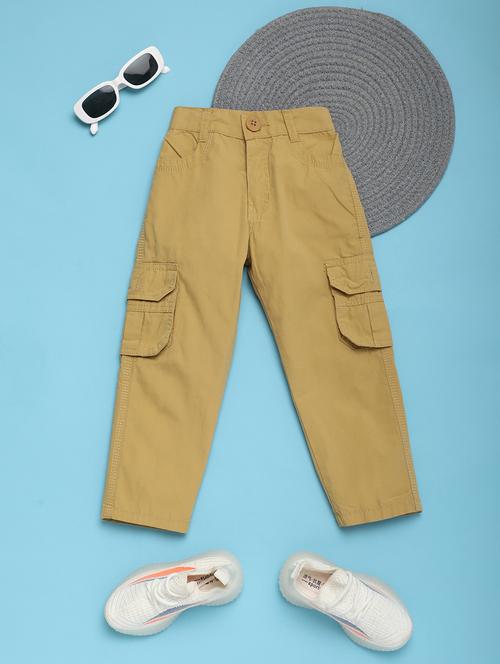 kids mid rise solid cargos trouser - 20962452 - Standard Image - 0