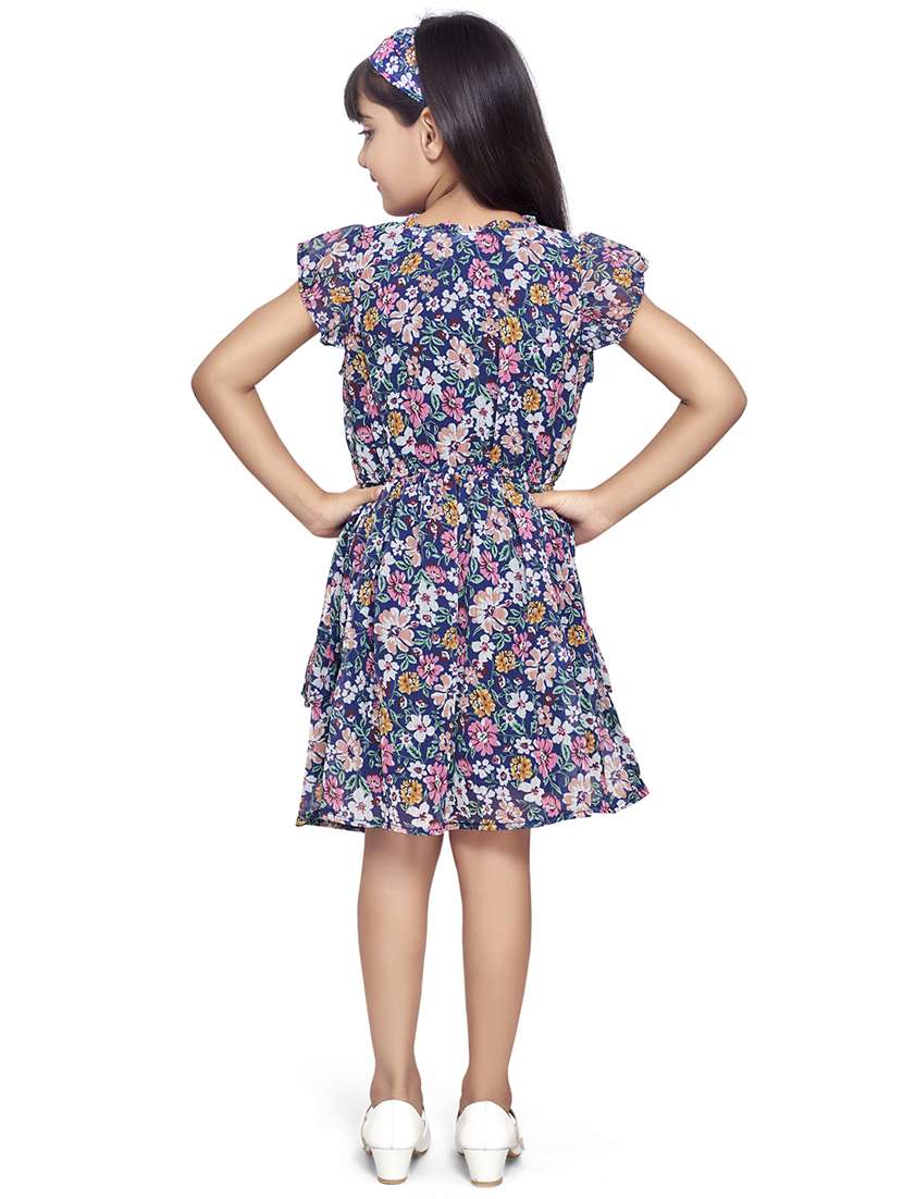 navy blue floral printed detailed frock - 20962470 - Standard Image - 2