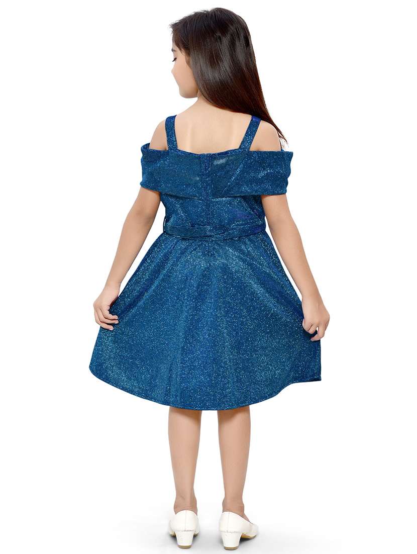 solid blue belt detailed party wear frock - 20962474 -  Standard Image - 2