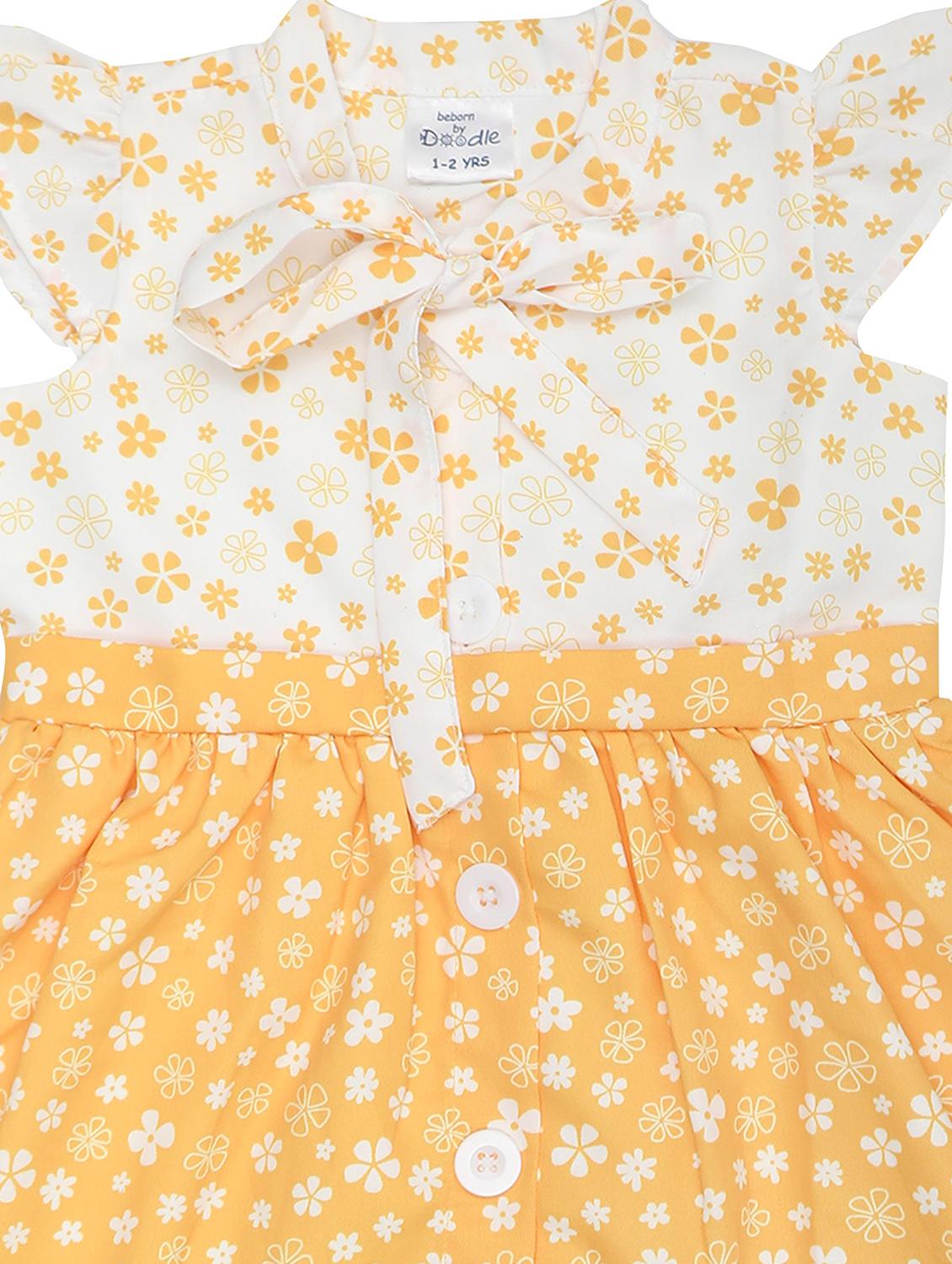 yellow floral printed button detailed frock - 20962481 - Standard Image - 2
