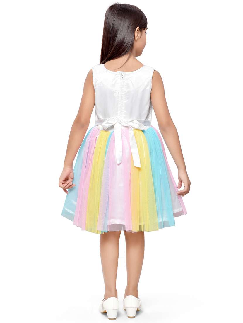 white unicorn printed detailed flared frock - 20962484 -  Standard Image - 2