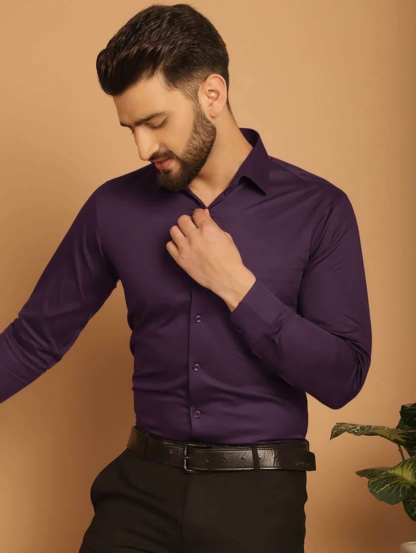 men purple slim fit collared formal shirt