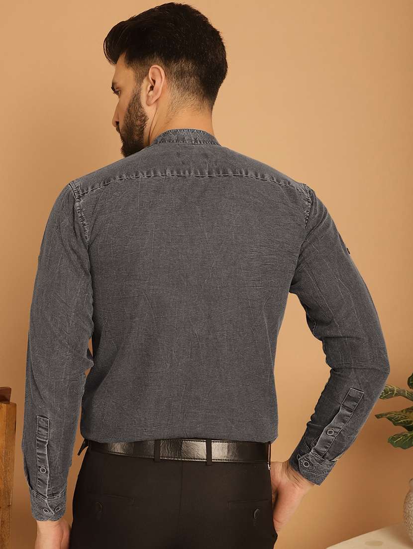 men mandarin collar long sleeve formal shirt - 20962575 - Standard Image - 2