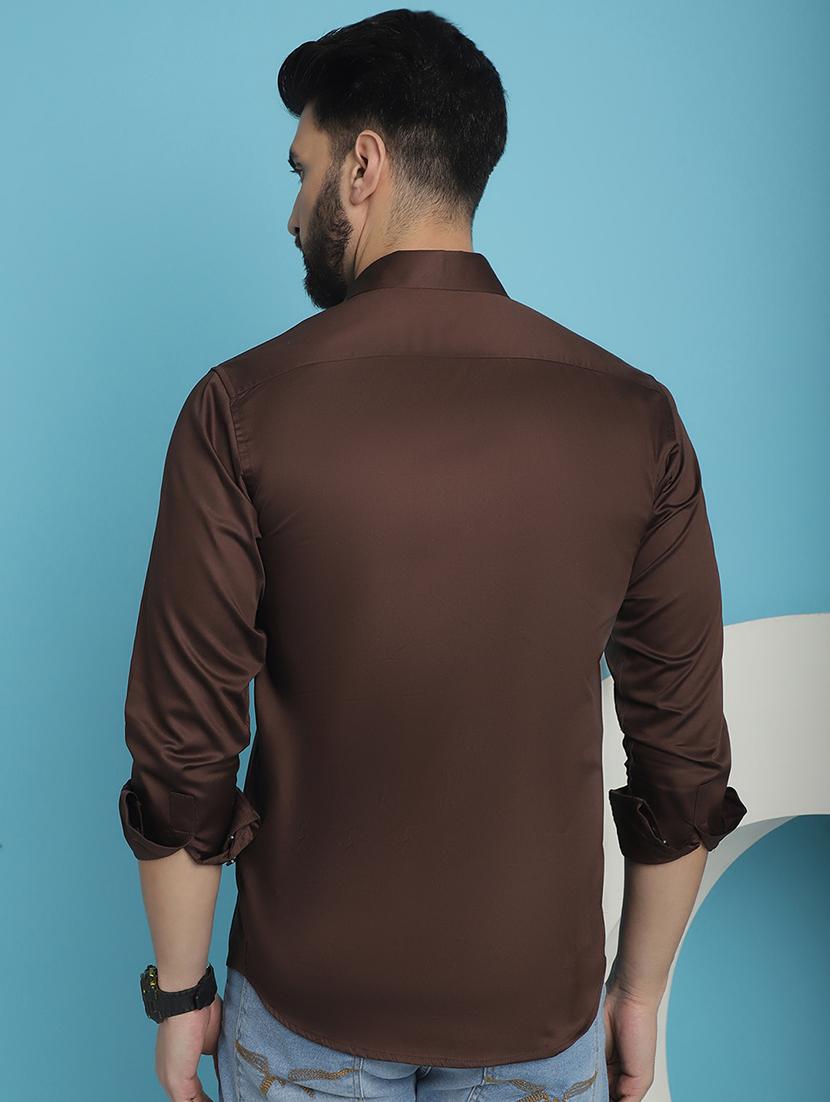 men coffee brown solids casual shirt - 20962790 - Standard Image - 2