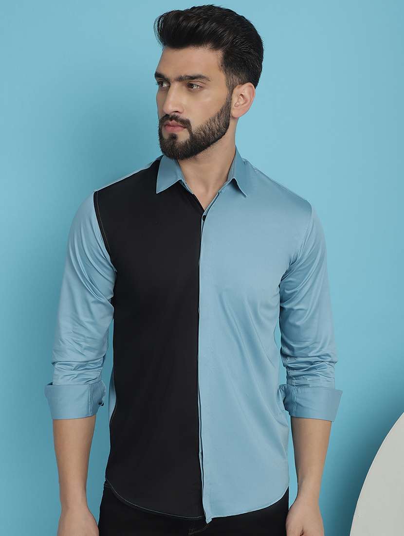 men light blue color block casual shirt