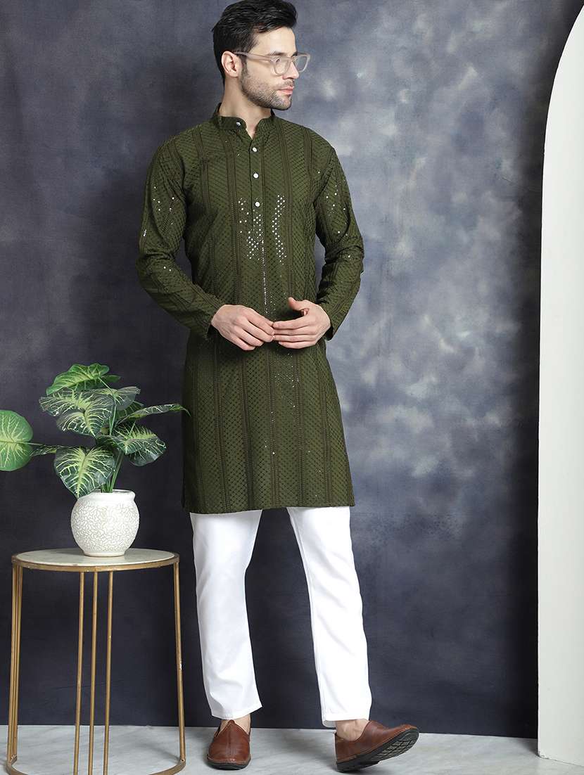 men green sequin long kurta