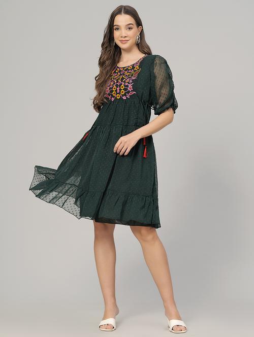 green crepe fit & flare dress - 20963197 -  Standard Image - 0