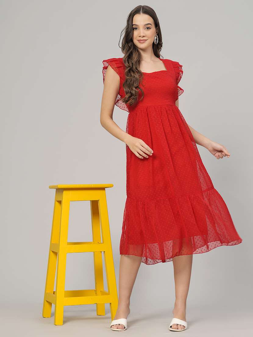 women red self-designed fit & flare dress