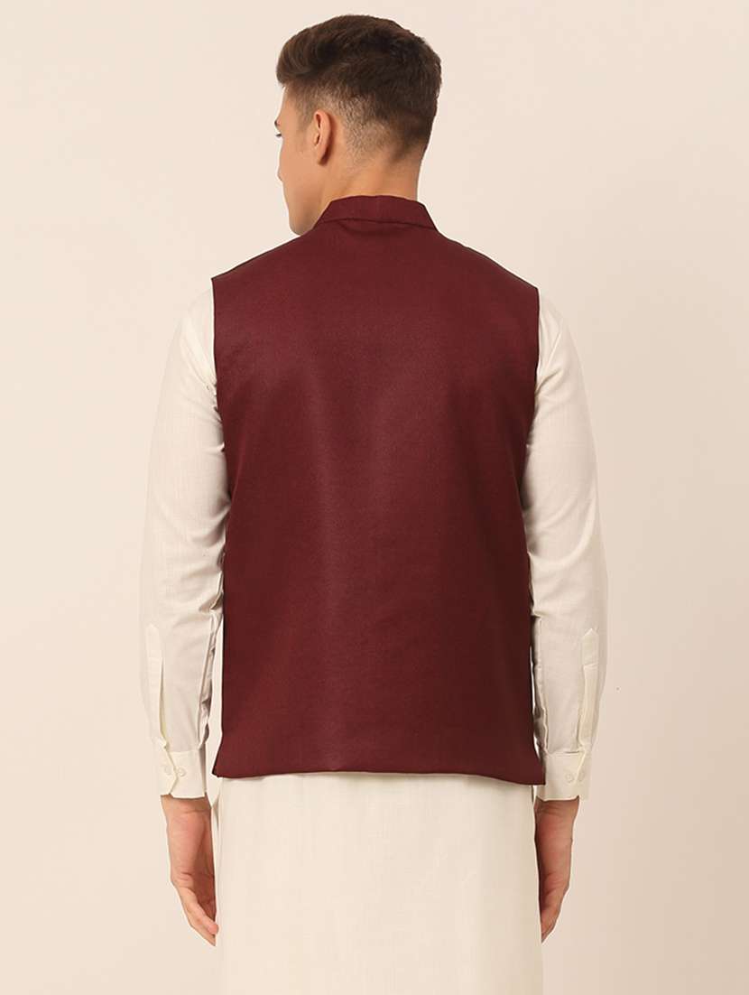 men solid sleeveless regular fit nehru jacket - 20963799 -  Standard Image - 2