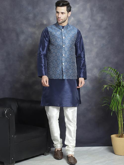 men printed sleeveless regular fit nehru jacket - 20963813 - Standard Image - 0