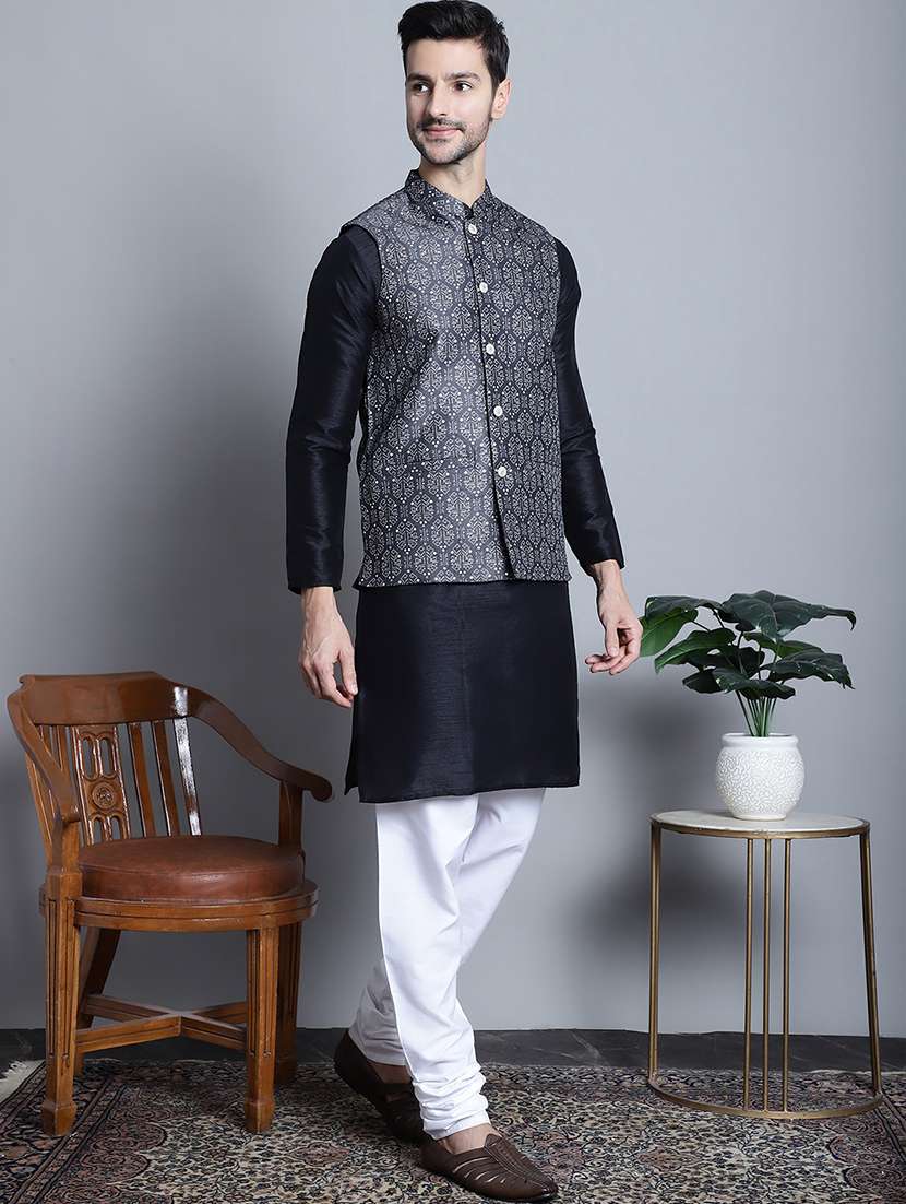 men printed sleeveless regular fit nehru jacket - 20963814 -  Standard Image - 2