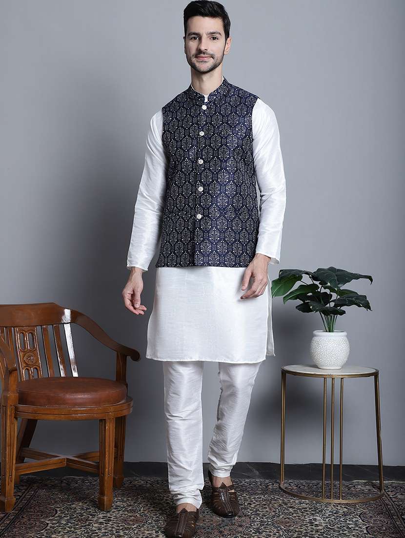 men printed sleeveless regular fit nehru jacket - 20963815 -  Standard Image - 2
