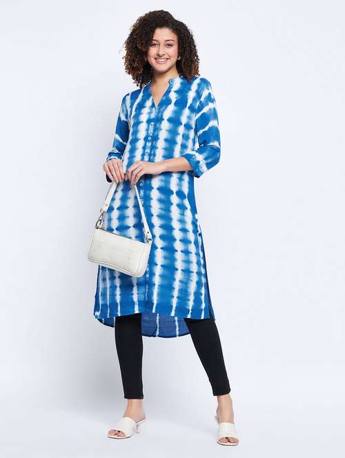 women blue tie & dye high-low tunic - 20963846 - Standard Image - 0