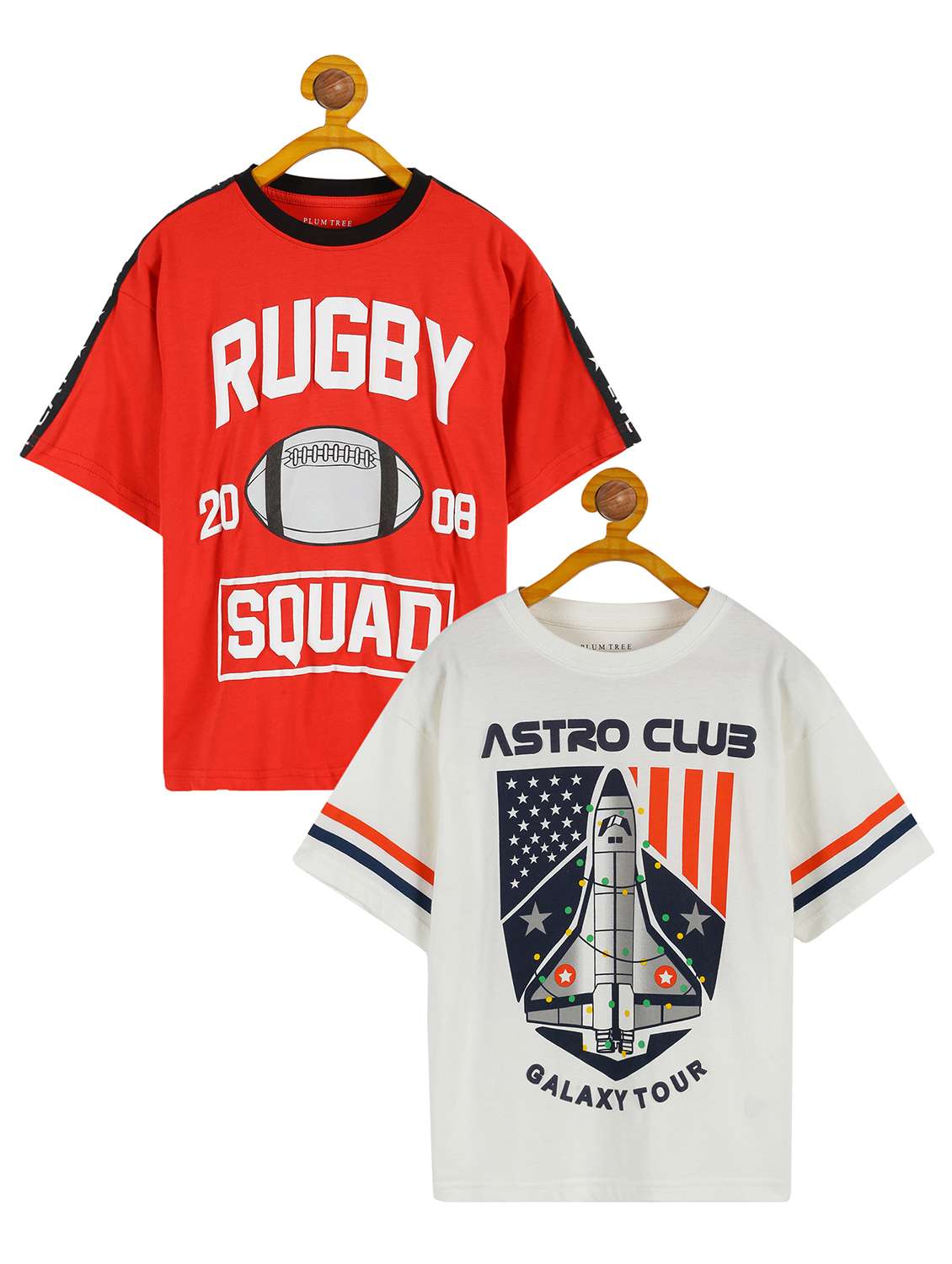 boys round neck printed set of 2 regular t-shirt