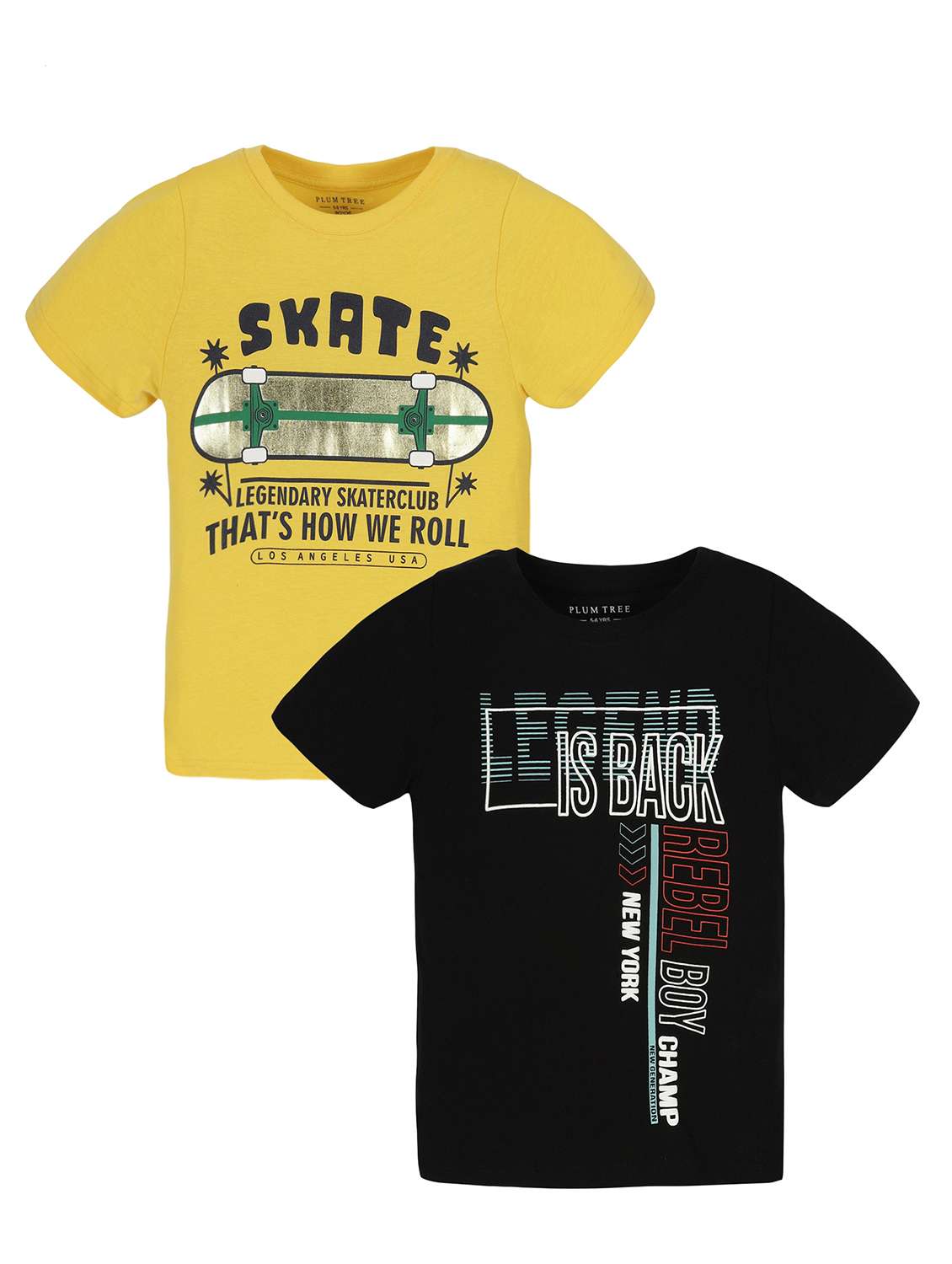 boys round neck printed set of 2 regular t-shirt