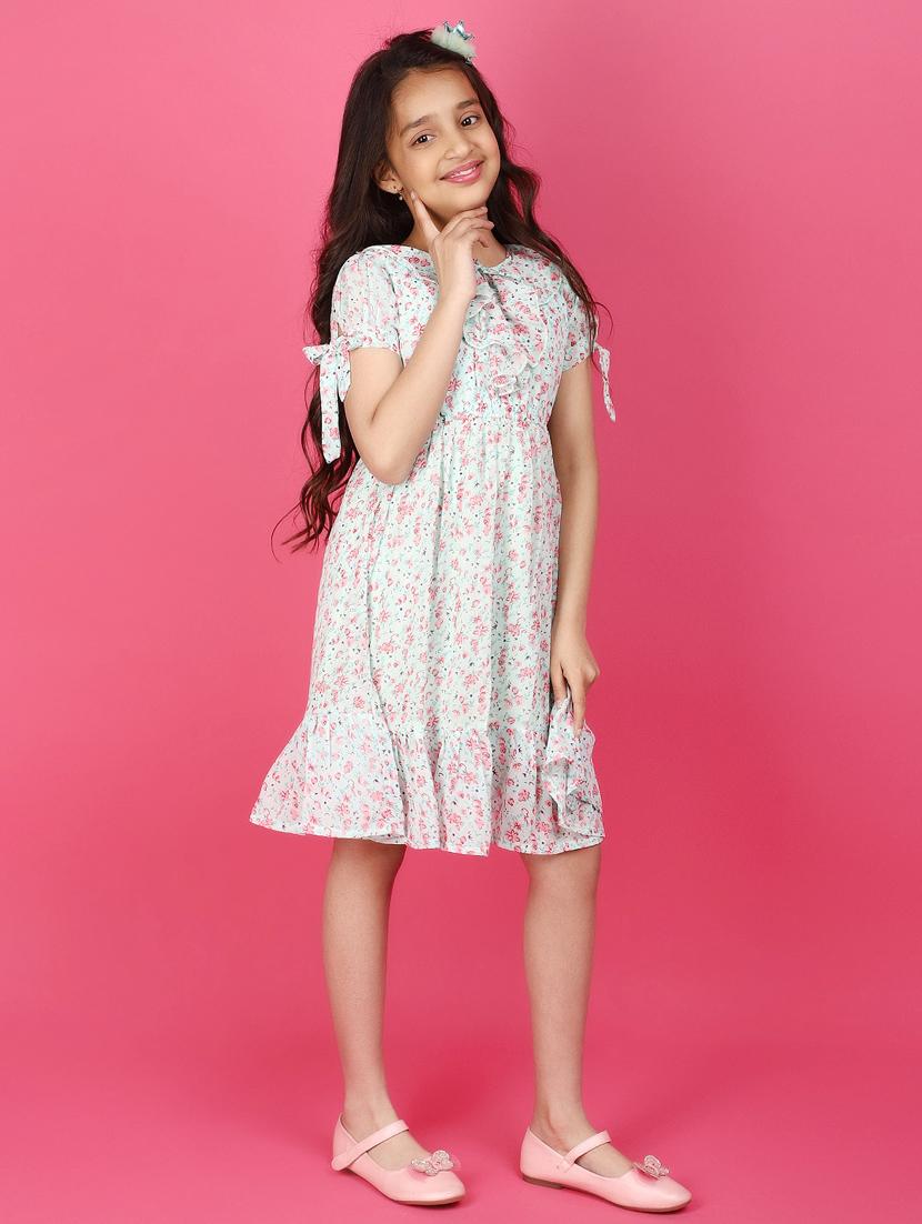 girls light blue floral printed frock - 20965291 - Standard Image - 2