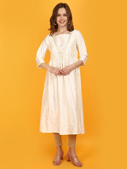 women off-white round neck a-line kurta - 20965299 - Standard Image - 0
