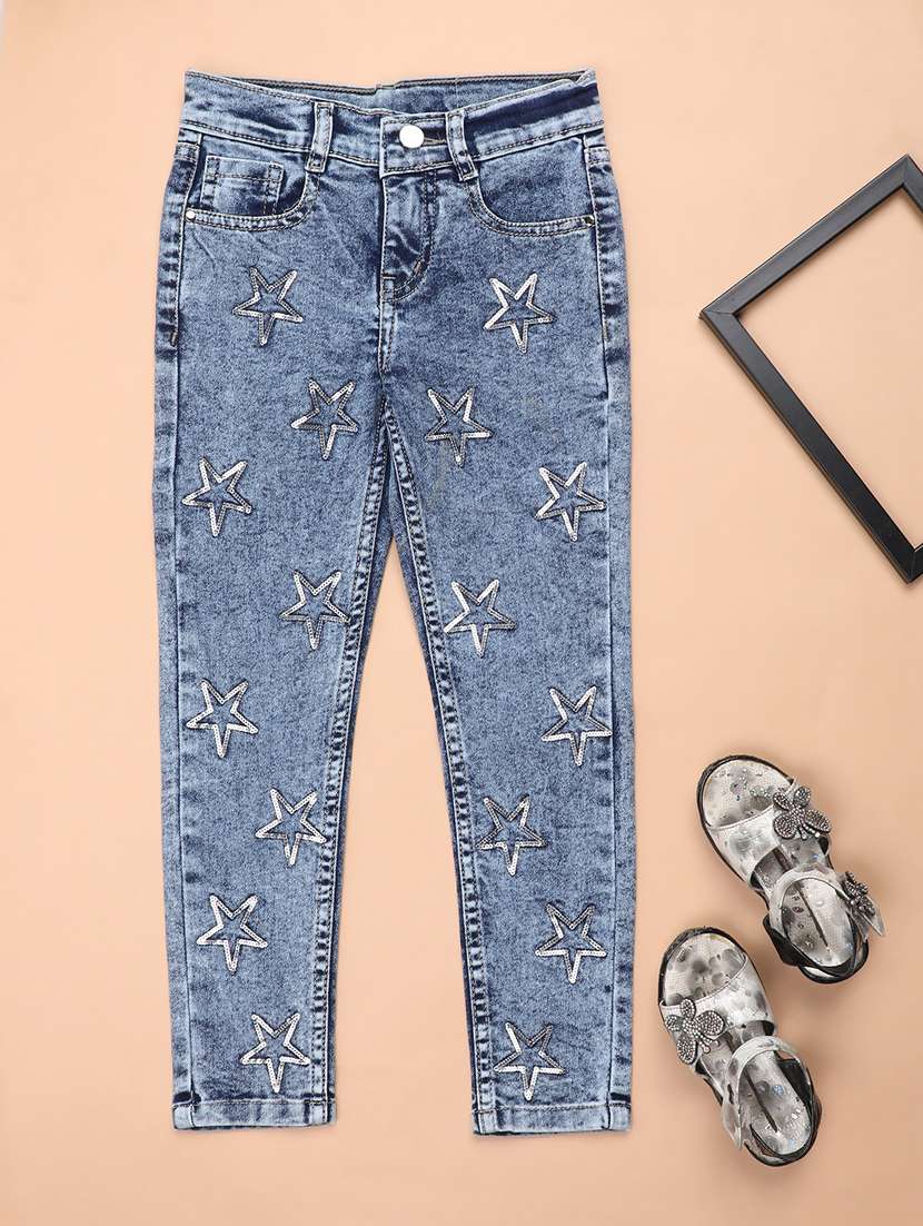 girls blue embellished jeans