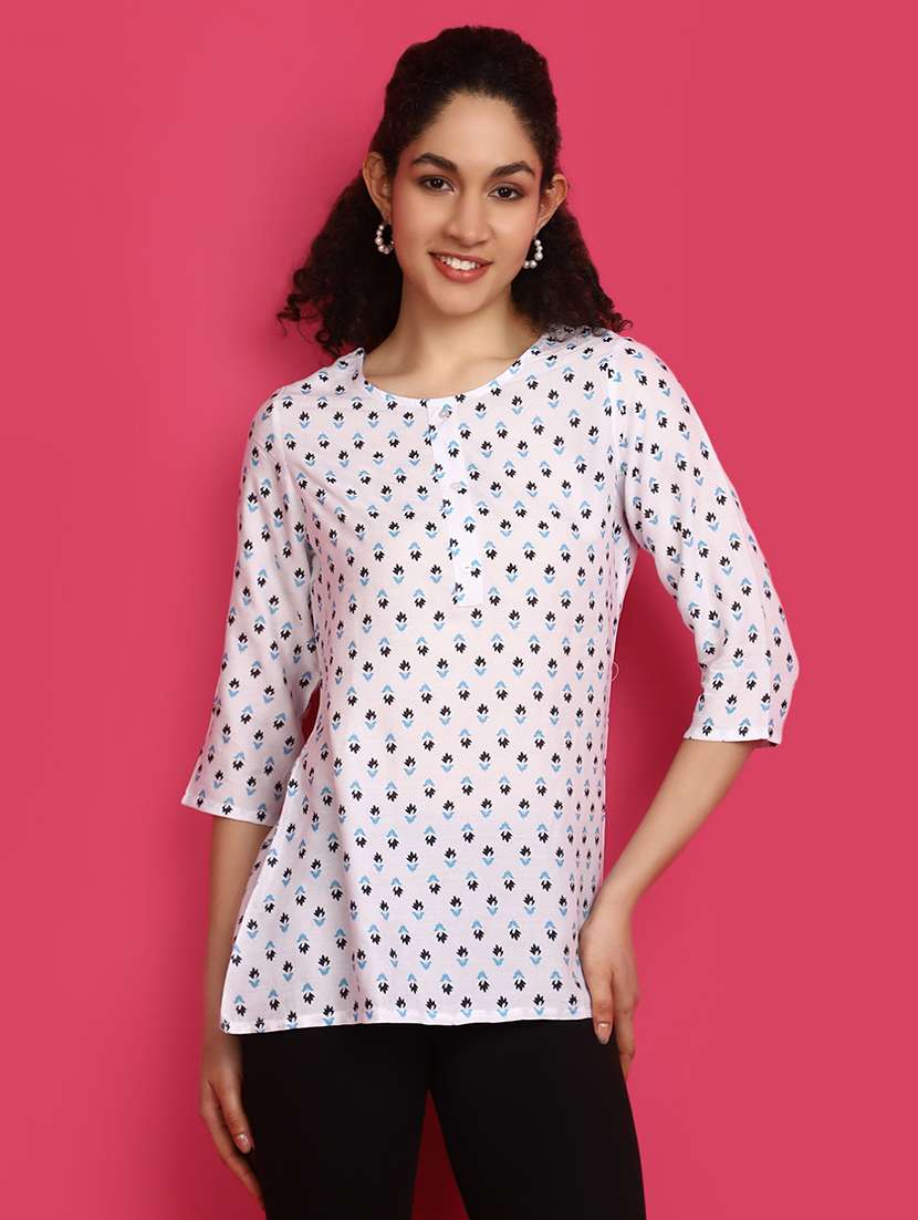 white printed straight kurti