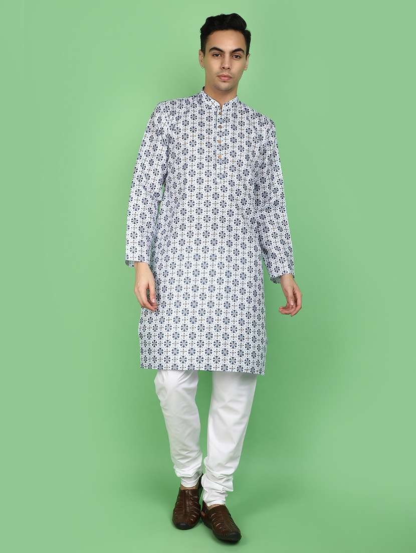 men printed kurta churidar ethnic wear set