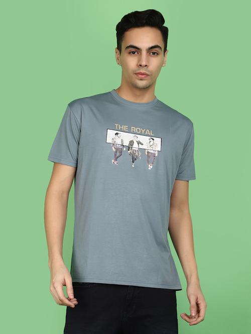 blue cotton blend chest print tshirt - 20965400 - Standard Image - 0