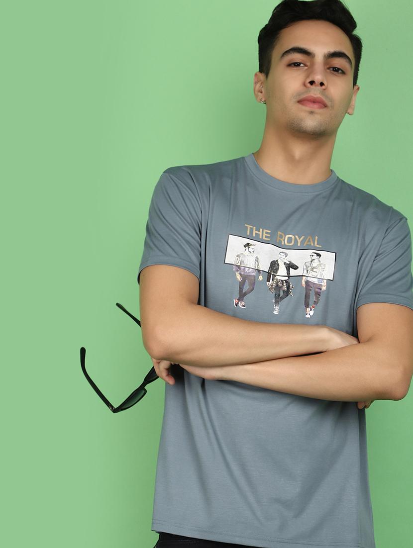 blue cotton blend chest print tshirt - 20965400 - Standard Image - 2