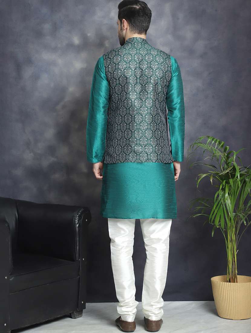 men full sleeve kurta pyjama with jacket ethnic wear set - 20965404 -  Standard Image - 2