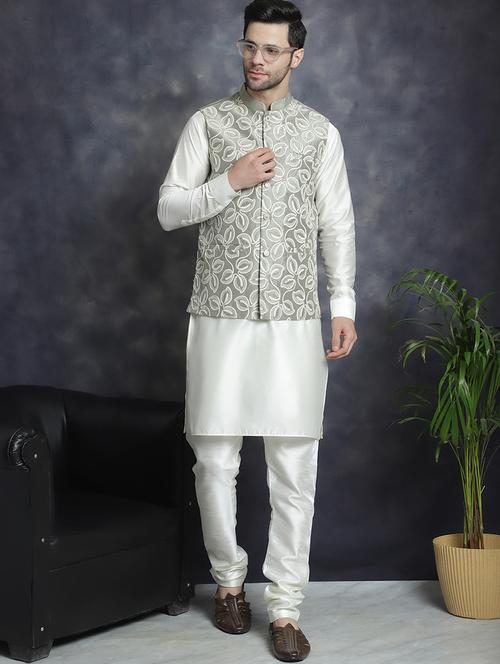 men kurta pyjama with jacket ethnic wear set - 20965415 - Standard Image - 0