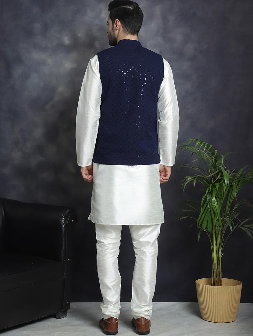 men full sleeve kurta pyjama with jacket ethnic wear set - 20965418 - Standard Image - 2