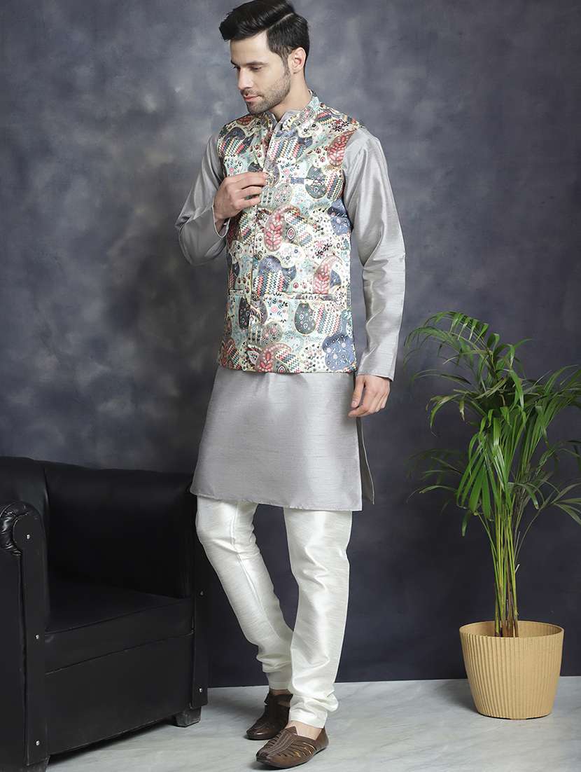 men kurta pyjama with jacket ethnic wear set