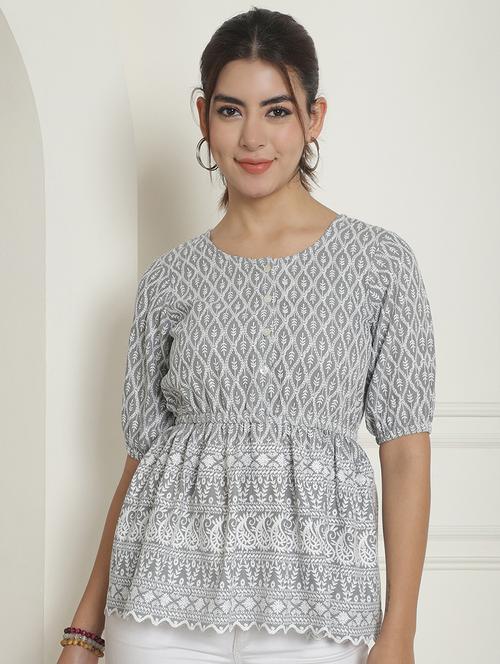 grey embroidered detailed peplum top - 20965569 - Standard Image - 0