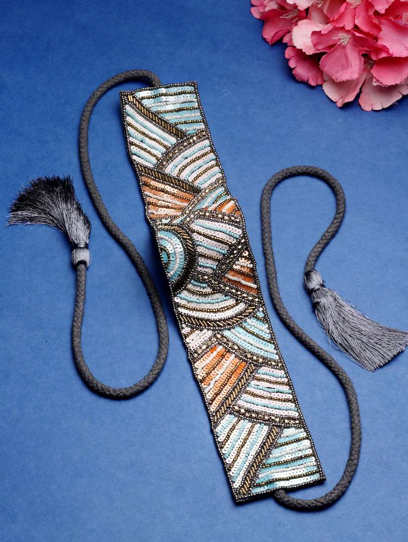 grey sequin embellished canvas handmade belt - 20965684 -  Zoom Image - 0
